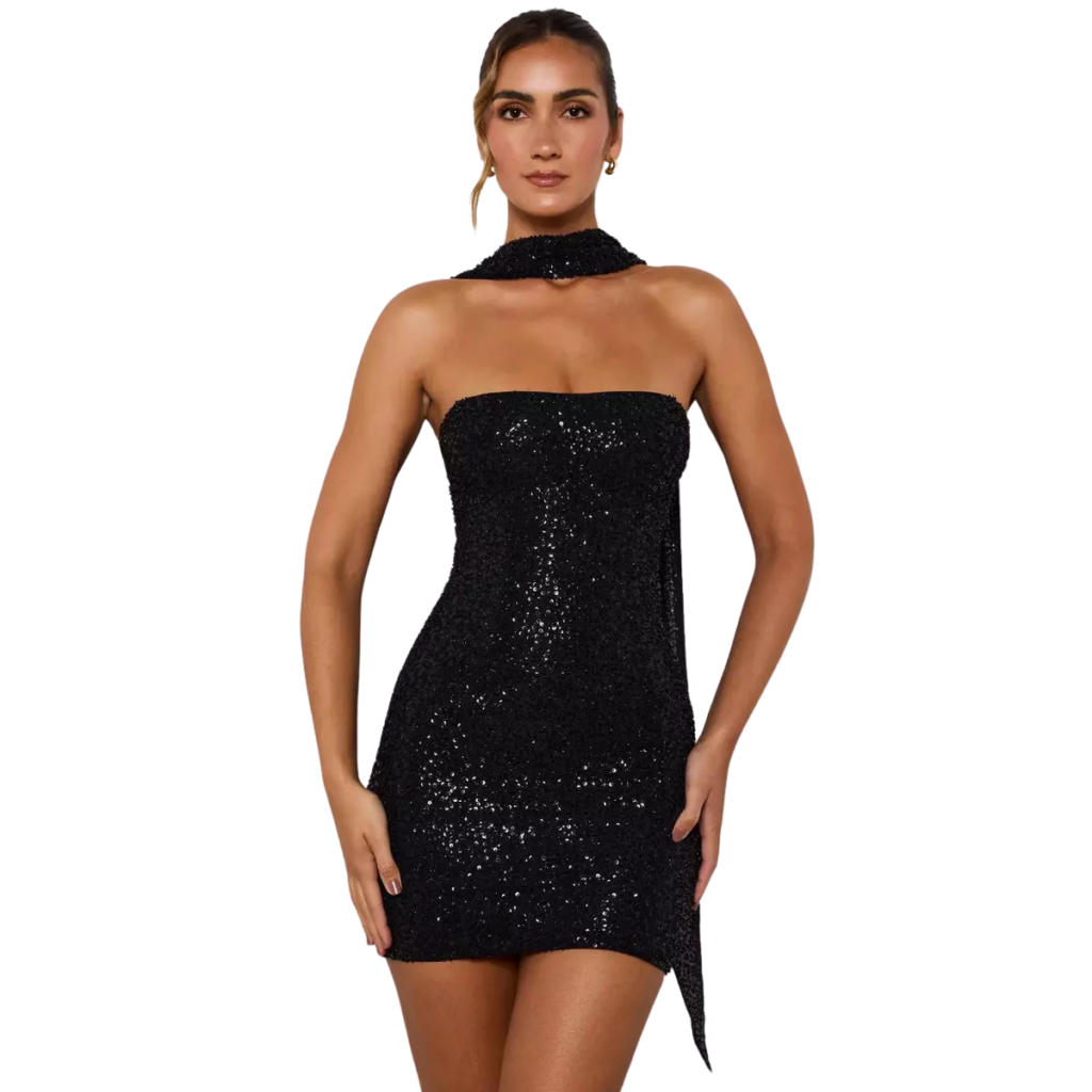 Gigi Tenue Glamour sans Bretelles – Tube Top et Jupe Hanche à Paillettes 1