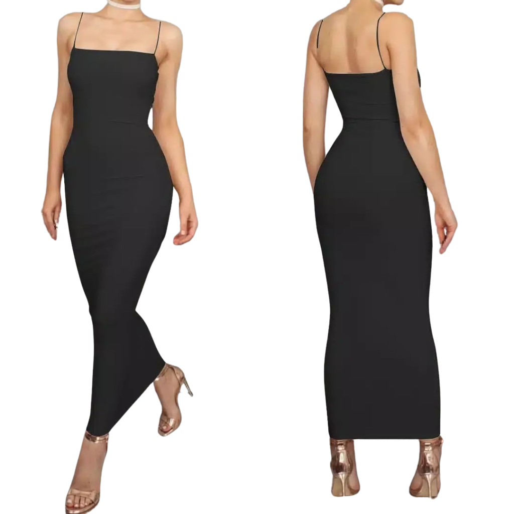 Robe d’Été Femme – Bretelles Spaghetti – Look Club et Soirée – Col Bateau Noire