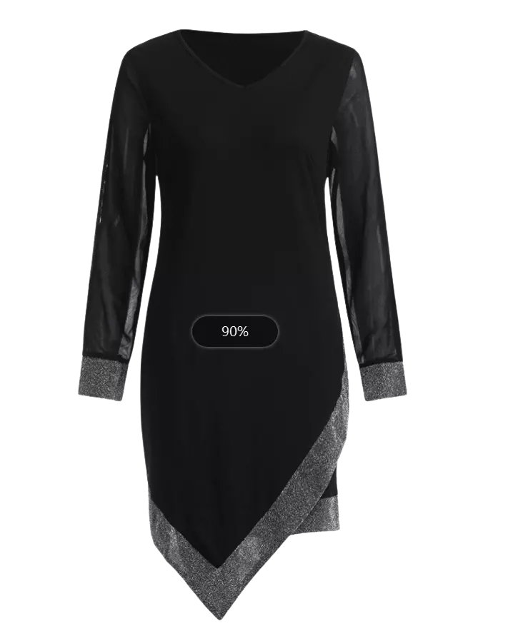 Robe Olga Effet Soi, design géométrique, jupe asymétrique, taille mi-haute, polyester, robe élégante, manches longues, mode moderne. M