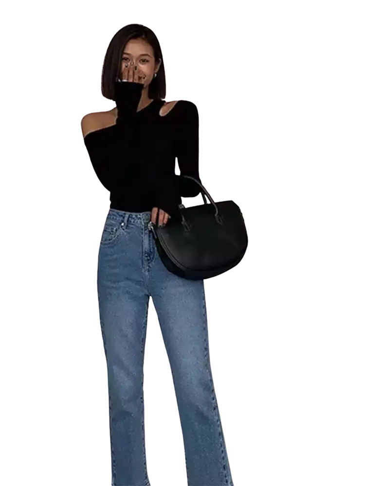 T-shirt Femme Épaules Dénudées - Col Oblique & Manches Longues2